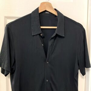 Theory Men's Knit Short Sleeve Polo Top Silk Blend Incisive Navy Blue Solid Sz S